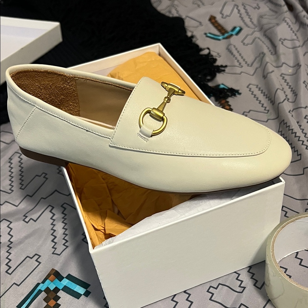 Quince Cream Loafers with Gold Accent